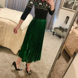Shimmer Green Pleated Maxi Skirt